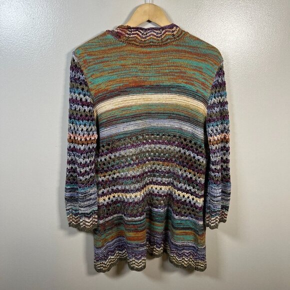 Ali Miles Crochet Cardigan Sweater Size Small Open Front Colorful Art to Wear - Picture 2 of 12